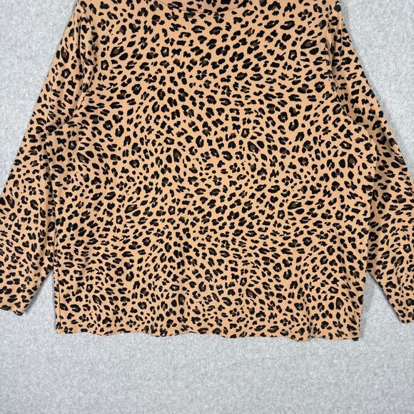 Croft Barrow Turtleneck Women 1X Tan Animal Leopard Cotton Mock Shirt Base Layer - Picture 4 of 9